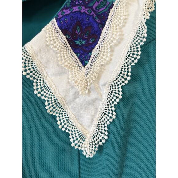 Vtg 90's Matthew & David Sweater Womens Sz 18 Green Collared Grandma Cottagecore - Picture 4 of 7